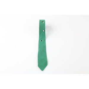 Vintage 50s 60s Boys Irish Clover Knit Skinny Neck Tie Dress Tie Wedding Green
